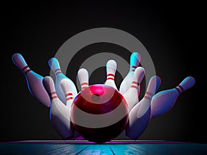 bowling ball hitting pins