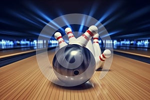 a bowling ball hitting pins generative AI