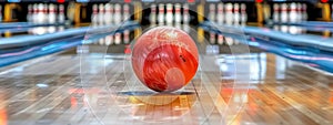 bowling ball on the lane. Selective focus.