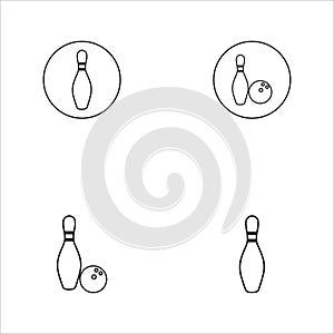 Bowling ball and pin icon. Bowling pins with ball icon. Bowling game. Simple icon skittles with ball. Logo template. Bowling club