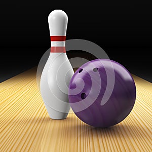 Bowling ball, pin and lane as a composition