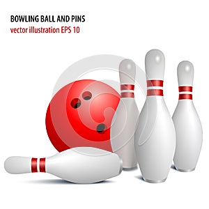 Bowling ball and pins isolated on white