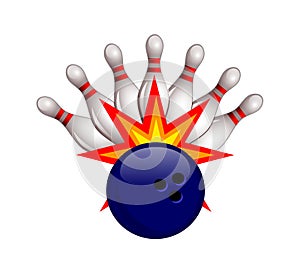 Bowling ball and pins logo