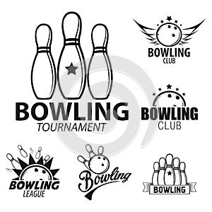 Bowling ball and pins for target game logo set