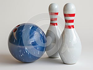 Bowling Ball and Pins on White Background
