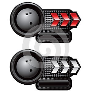 Bowling ball on red and white arrow tabs