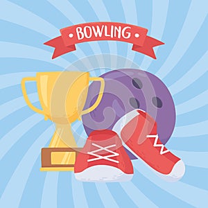 Bowling ball shoes and trophy game recreational sport flat design