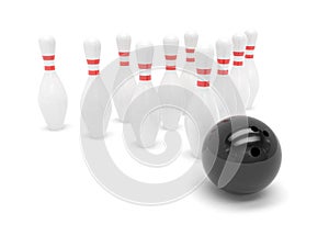 Bowling ball and skittles isolated