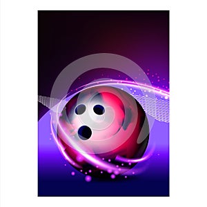 Bowling Ball And Skittles On Lane Banner Vector