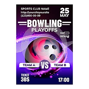 Bowling Ball And Skittles On Lane Banner Vector