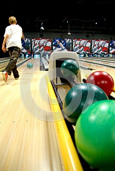 Bowling balls at alley