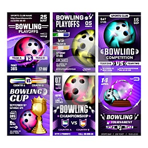 Bowling Balls And Candlepin Posters Set Vector photo