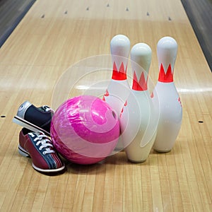 Bowling balls and shoes with skittles