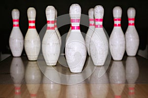 Bowling bolus row reflexion on wooden floor