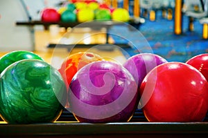 Bowling. Bowling balls. Bowling alley. Vivid colors