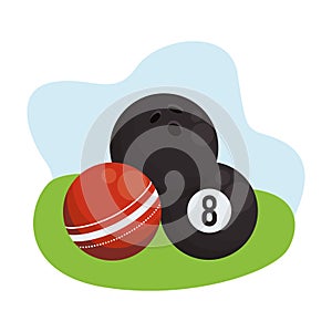 Bowling and cricet with billiard sports balls