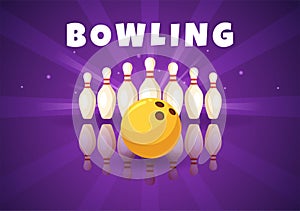 Bowling Game Hand Drawn Cartoon Flat Background Design Illustration with Pins, Balls and Scoreboards in a Sport Club or Activity photo