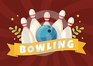 Bowling Game Hand Drawn Cartoon Flat Background Design Illustration with Pins, Balls and Scoreboards in a Sport Club or Activity photo