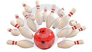 Bowling game shot strike ball winning - 3d rendering photo