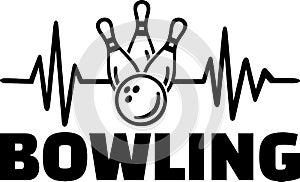 Bowling heartbeat line with bowling ball and pins