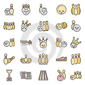 Bowling icon set, outline style