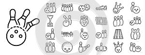 Bowling icon set, outline style