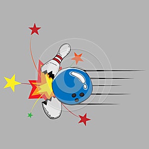 Bowling icon. Vector illustration of bowling ball and skittles. Hand drawn bowling game logo