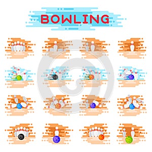 Bowling kegling ball and skittles ninepins crashing game combinations kegling vector illustration photo