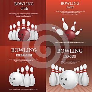 Bowling kegling banner concept set, realistic style photo