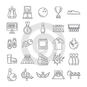 Bowling kegling game icons set, outline style photo