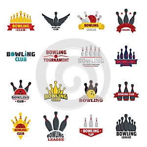 Bowling kegling game logo set, flat style photo