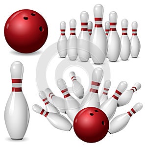 Bowling kegling mockup set, realistic style photo