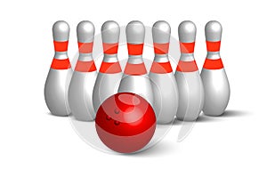 Bowling kegling mockup set. Realistic illustration kegling mockup for web. Vector illustration. photo