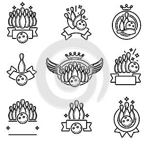 Bowling label and element set. Collection element bowling. Vector