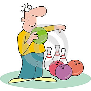 Bowling - man, humorous vector illustration, cartoon