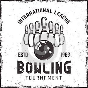 Bowling ninepins and ball vector vintage emblem