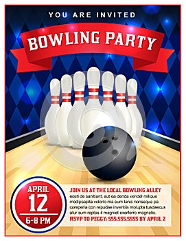 Bowling Party Flyer Template Illustration