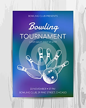 Bowling party invitation card. Sport tournament flyer.