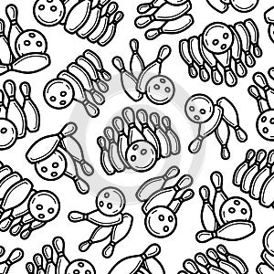 Bowling pattern background set. Collection icon bowling. Vector