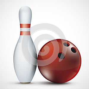Bowling Pin Red Ball White Background