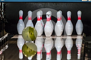 Bowling pins and ball