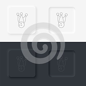 Bowling pins ball retro. Neumorphic style button line icon