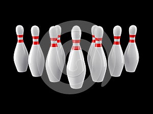 Bowling pins on black background. 3D rendering