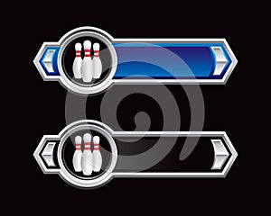 Bowling pins on blue and black arrows