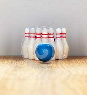 Bowling pins and bowling ball in miniature