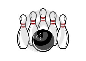 Bowling pins and bowling ball vector photo
