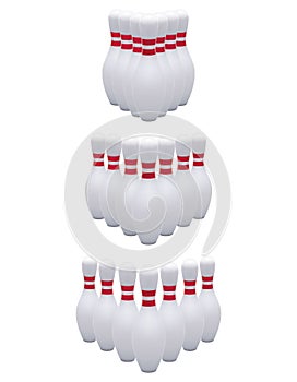 Bowling pins, isolated on white. Realistic