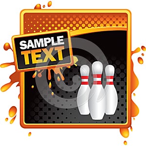 Bowling pins on orange and black halftone ad