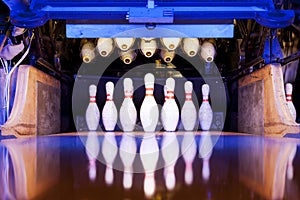 Bowling pins ready to be felled