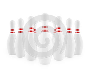 Bowling pins with red stripes isolated on white